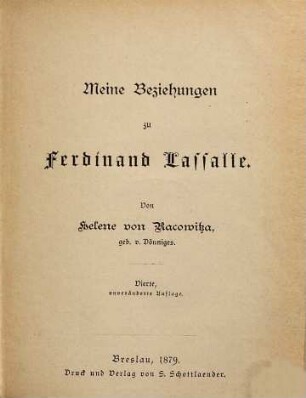 Meine Beziehungen zu Ferdinand Lassalle
