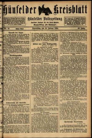Erste Ausgabe vom Donnerstag, den 28. Februar 1924.