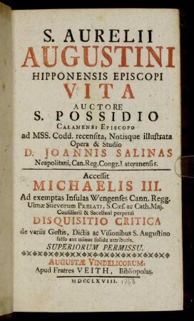 S. Aurelii Augustini Hipponensis Episcopi Vita