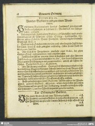 Titulus IX. Von den Barbiren und gemeinen Wundärtzten
