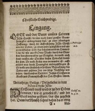 Christliche Leichpredigt. Eingang; Textus; Außlegung; Erklärung.
