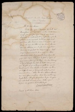 Brief von Louis Antoine d'Artois d' Angoulême an Unbekannt