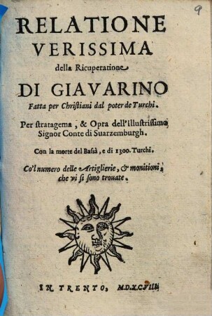 Relatione verissima del Ricuperatione di Giavarino