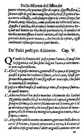 De' Pesci posti per Alfabetto. Cap. V.