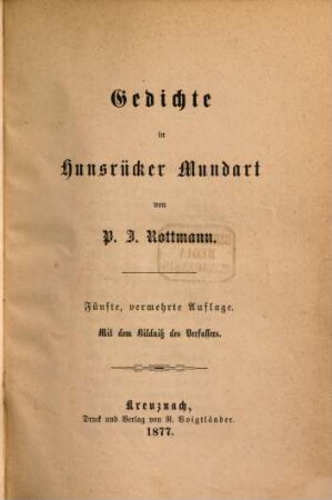 Gedichte in Hunsrücker Mundart : Mit dem Bildniß des Verfassers