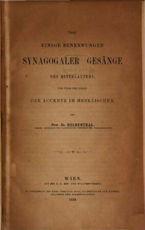 Über einige Benennungen synagogaler Gesänge des Mittelalters, wie über die Namen der Accente im Hebräischen