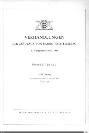 1: Landtag Baden-Württemberg, Protokolle, 1953-1954, Bd. 1