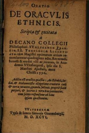 Oratio de oraculis ethnicis