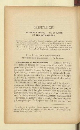 Chapitre XIX L'Autriche-Hongrie – Le dualisme et les nationalités