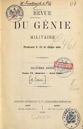 Revue du génie militaire. 9 = A. 9,1. 1895