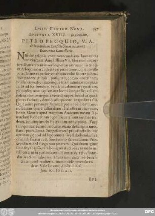 Epistola XVIII. Bruxellam. Petro Pecquio, V. A. & in Sanctiori Consilio Senatori, nunc Brabantiae Cancellario.