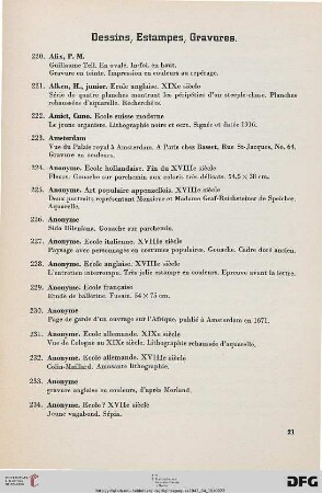 Dessins, Estampes, Gravures (Nr. 220-411)