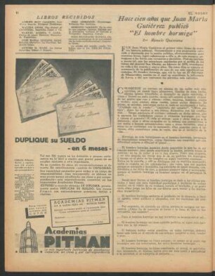 Hace cien años que Juan María Gutiérrez publicó "El hombre hormiga"