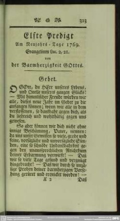 Elfte Predigt Am Neujahrs-Tage 1769. Evangelium Luc. 2,21. von der Barmherzigkeit GOttes