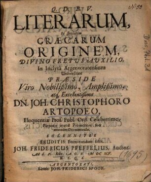 Literarum Et speciatim Graecarum Originem
