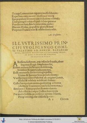 Wolfgango Comiti Palatino Ad Renum