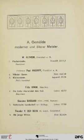 A. Gemälde moderner und älterer Meister (Nr. 1-167)