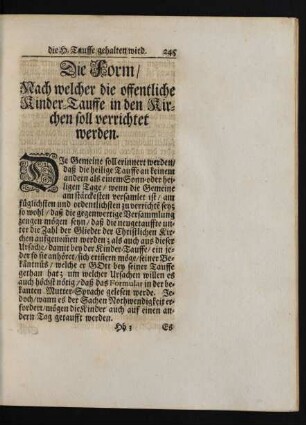 Die Form/ Nach welcher die offentliche Kinder-Tauffe in den Kirchen soll verrichtet werden.