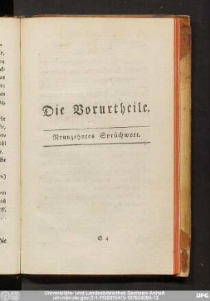 Die Vorurtheile. Neunzehntes Sprüchwort.