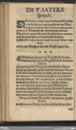 Der V. Satyrae Inhalt …