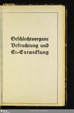 Geschlechtsorgane Befruchtung und Ei-Entwicklung