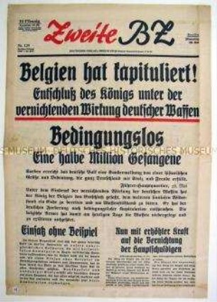 Sonderausgabe der Berliner Tageszeitung "B.Z. am Mittag" zur Kapitulation Belgiens