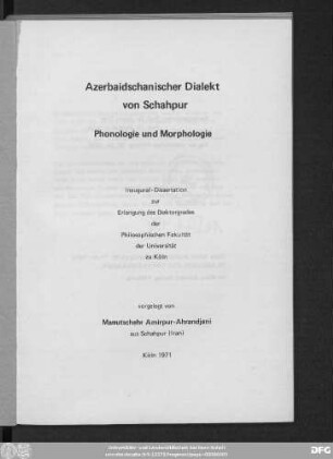 Azerbaidschanischer Dialekt von Schahpur : Phonologie und Morphologie