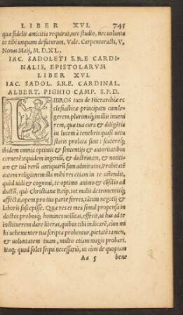 Iac. Sadoleti S. R. E. Cardinalis, Epistolarum Liber XVI.