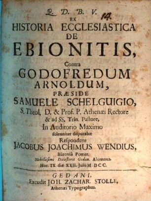 Ex historia ecclesiastica de Ebionitis, contra Godofredum Arnoldum