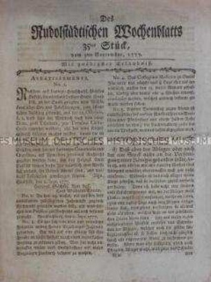 Rudolstädtisches Wochenblatt, 9. Jg. 1777 Nr. 35