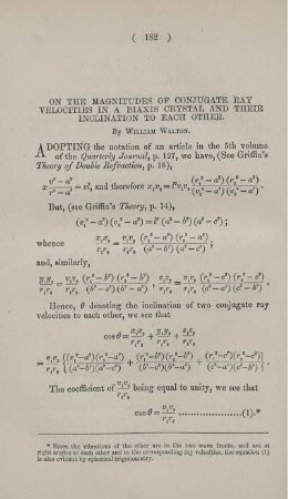 On the magnitudes of conjugate ray velocities in a biaxal crystal and their inclination to each other.