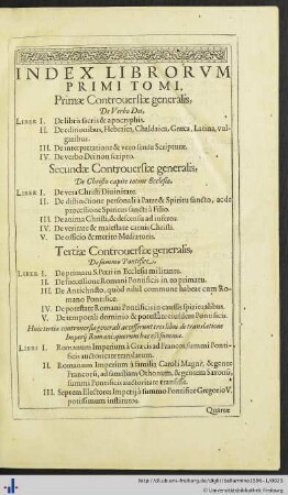 Index Librorum Primi Tomi.