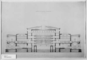 Entwurf für das Hoftheater Dresden : Gottfried Semper (1803-1879): Entwurf für das Hoftheater Dresden, Querschnitt. Tusche, Pinsel, Wasserfarben; 596 x 96 mm, 1870
