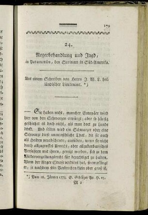 24. Negerbehandlung und Jagd, in Paramaribo, bey Surinam in Süd-Amerika.