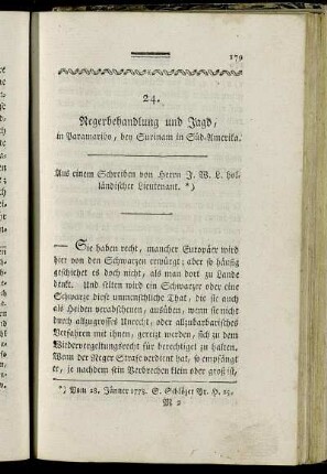 24. Negerbehandlung und Jagd, in Paramaribo, bey Surinam in Süd-Amerika.