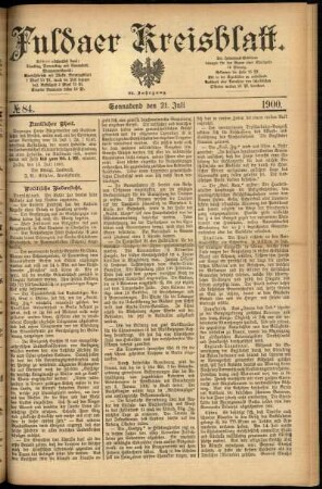 Erste Ausgabe vom Samstag, den 21. Juli 1900.