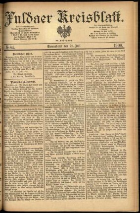 Erste Ausgabe vom Samstag, den 21. Juli 1900.