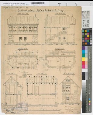 Stellwerksgebäude "Nt" auf Bahnhof Hiltrup: Grundrisse, Ansichten, Schnitte, M. 1:50 Hgs