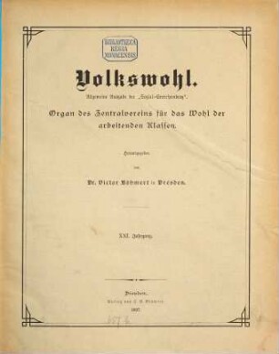 Volkswohl : Organ d. Centralvereins für das Wohl der Arbeitenden Klasse, 21. 1897