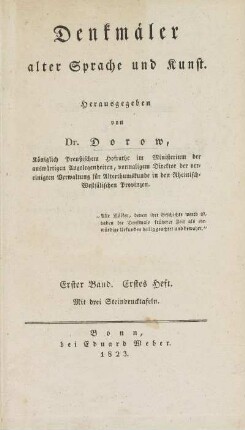 1.1823/24, Nr. 1: Denkmäler alter Sprache und Kunst
