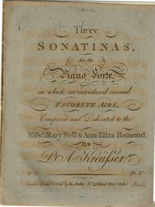 Three sonatinas for the piano forte : in which are introduced several favorite airs ; op. 2