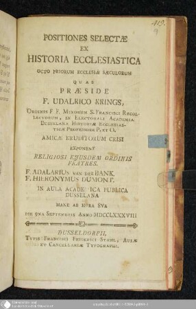 Positiones Selectae Ex Historia Ecclesiastica Octo Priorum Ecclesiae Saeculorum