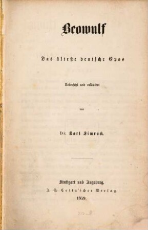 Beowulf : das älteste deutsche Epos