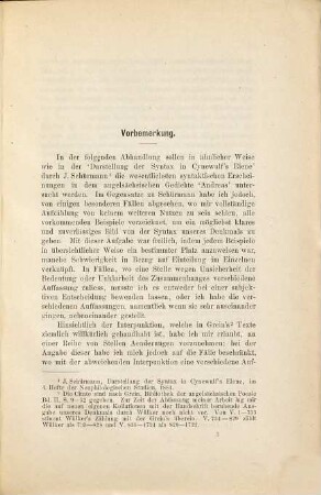 Untersuchungen über die Syntax in dem angelsächsischen Gedichte vom heiligen Andreas : ein Beitrag zur angelsächsischen Grammatik