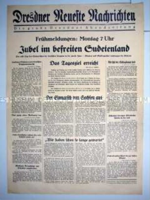 Früh-Ausgabe (Nachrichtenblatt) der "Dresdner Neueste Nachrichten" zur Besetzung des Sudetenlandes