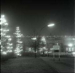 Weihnachtsbäume an der Sektorengrenze am Brandenburger Tor