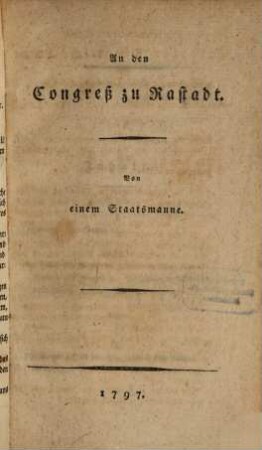 An den Congreß zu Rastadt