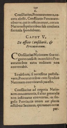 Caput V. De officio Consiliarii, et Procuratorum.