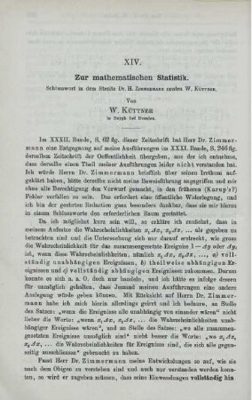XIV. Zur mathematischen Statistik.