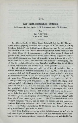 XIV. Zur mathematischen Statistik.